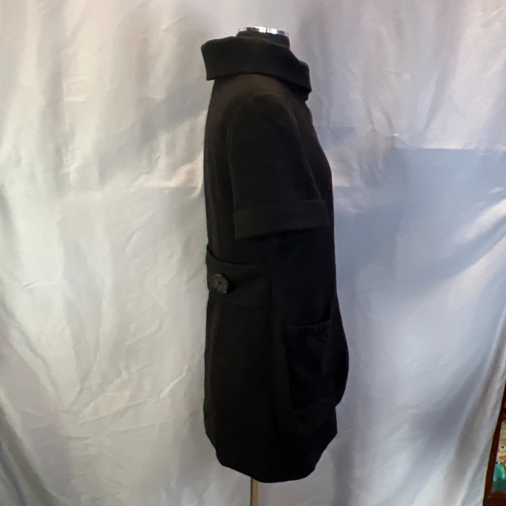 Yagekaluo Coat Dress Womens Medium Black Wool Blend Funnel Neck Button Front - Picture 2 of 9